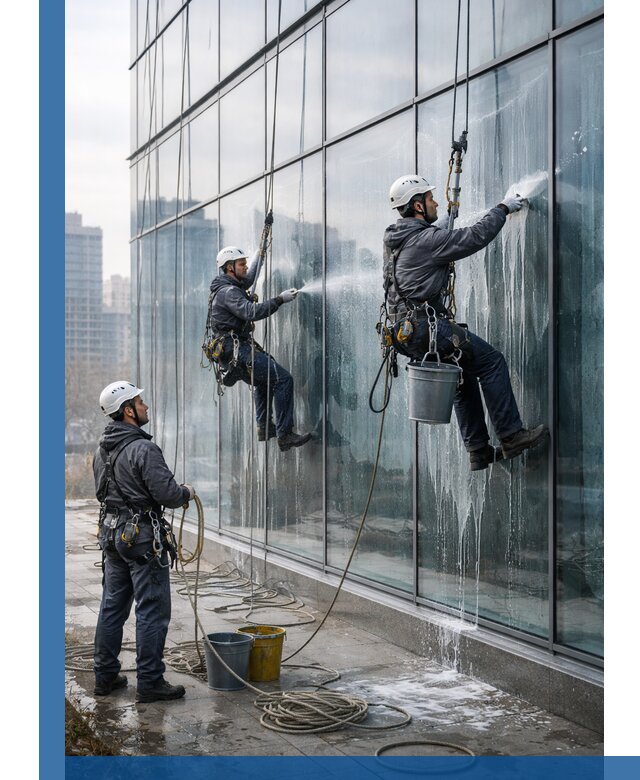 Промышленная мойка панорамных окон на высоте в Северске