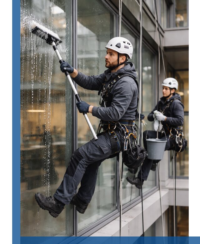 Профессиональная мойка витражей промышленными альпинистами в Северске