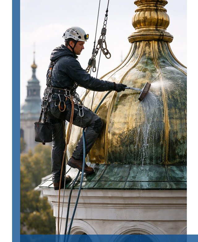 Профессиональная мойка куполов и шпилей высотными альпинистами в Северске