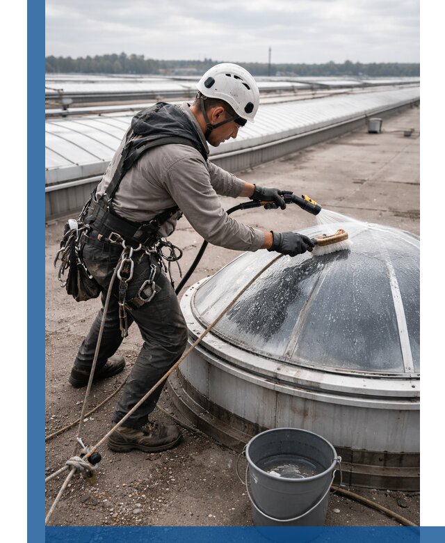 Мойка зенитных фонарей на кровле для промышленных объектов в Северске