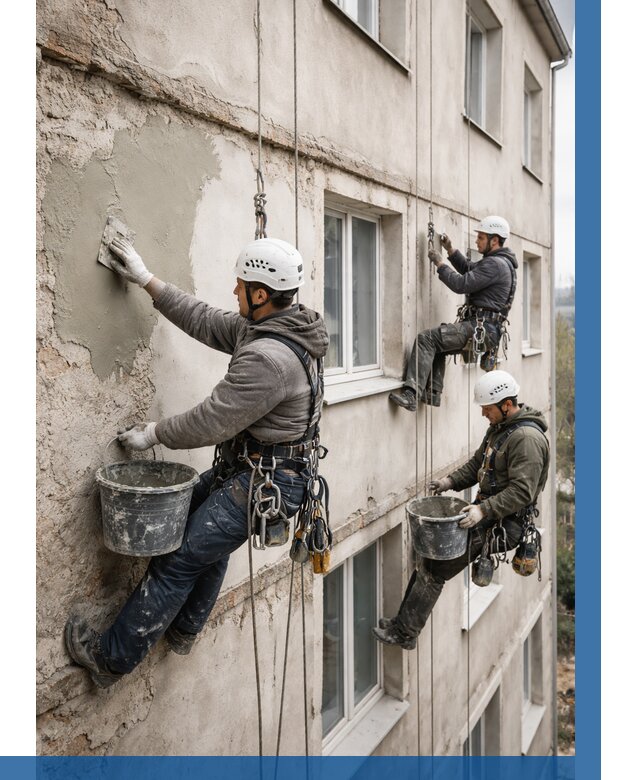 Ремонт штукатурного фасада в Северске от 780 р. под ключ | ВЫСОТНИК-Свк