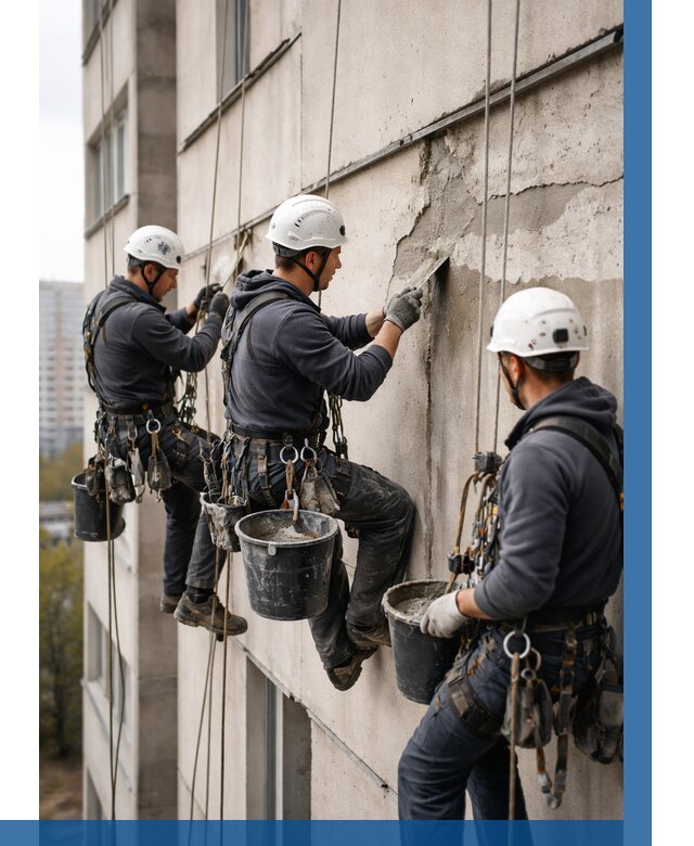 Ремонт бетонных элементов фасада в Северске от 2599 р. | ВЫСОТНИК-Свк