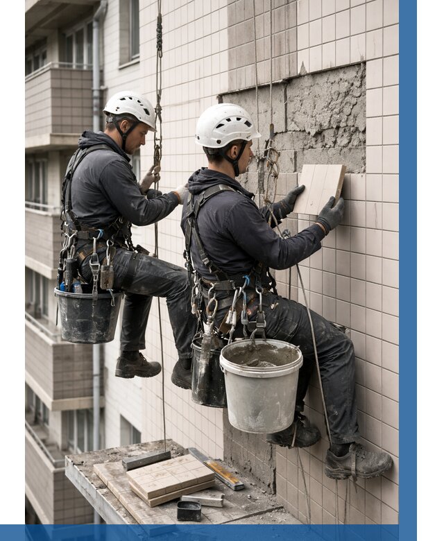 Ремонт облицовки фасада плиткой в Северске от 1871 р. | ВЫСОТНИК-Свк