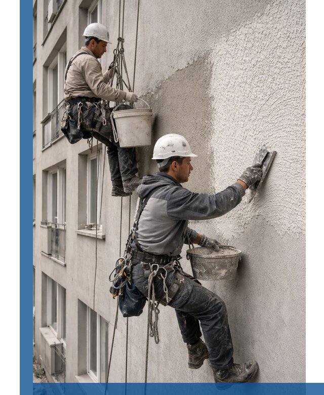 Нанесение декоративной штукатурки короед на фасад в Северске