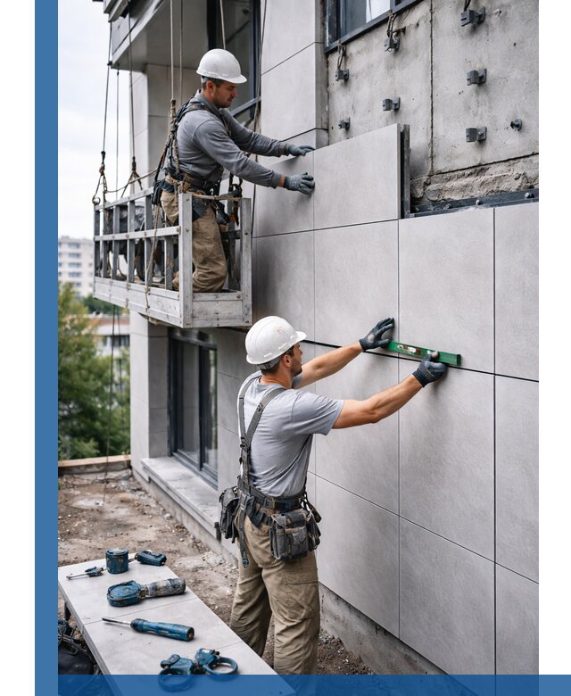 Монтаж керамогранита на фасад в Северске под ключ с гарантией качества