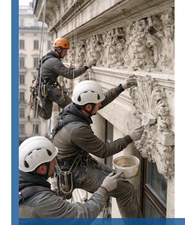 Реставрация фасадной лепнины с высотными работами в Северске