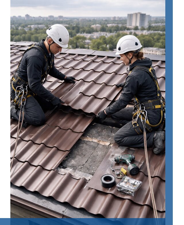 Ремонт металлочерепицы на крыше в Северске от 936 р. | ВЫСОТНИК-Свк