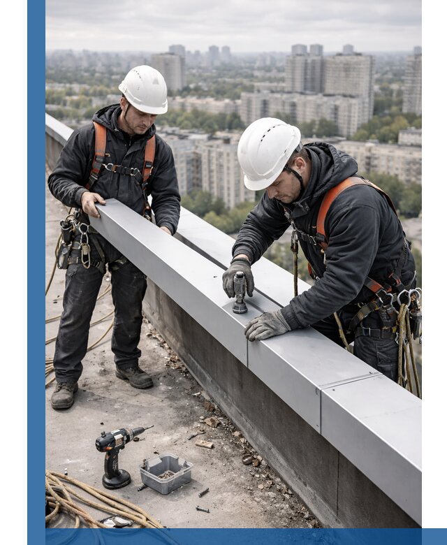 Монтаж парапетных крышек и ограждений кровли в Северске