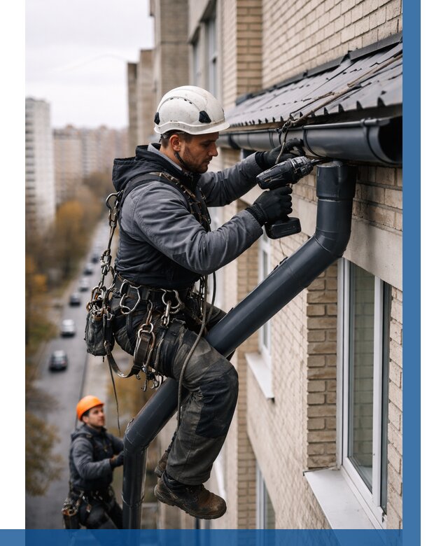 Монтаж водосточной системы на здании в Северске от 5198 р. | ВЫСОТНИК-Свк