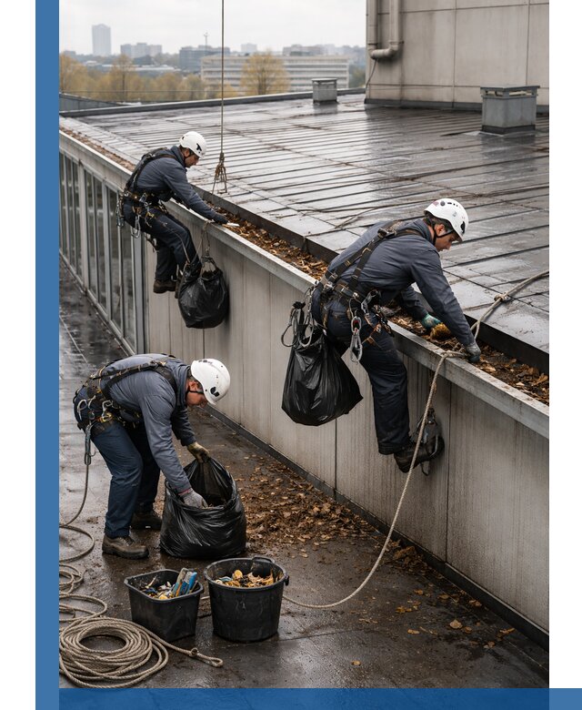 Очистка кровли по периметру в Северске силами промышленных альпинистов