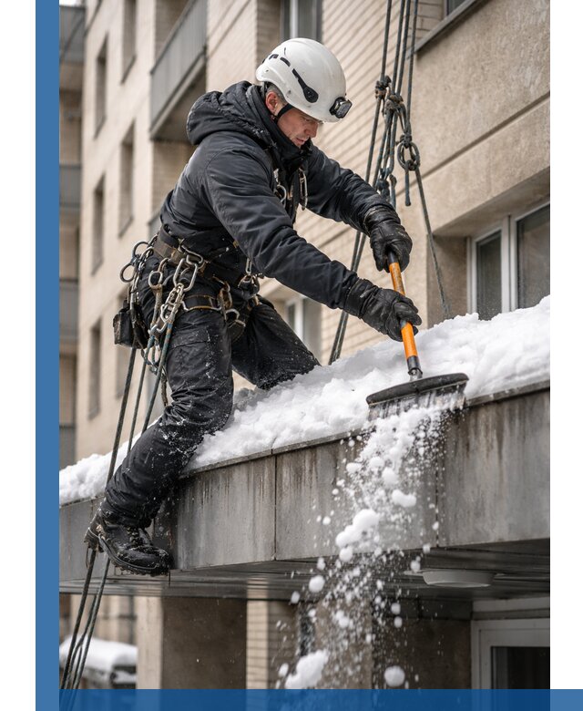 Очистка козырьков от снега в Северске круглогодично безопасно