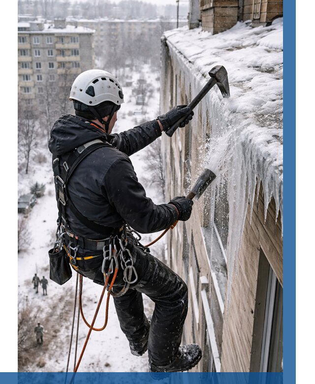 Сбивание сосулек с крыши в Северске по цене от 4678 р. | ВЫСОТНИК-Свк