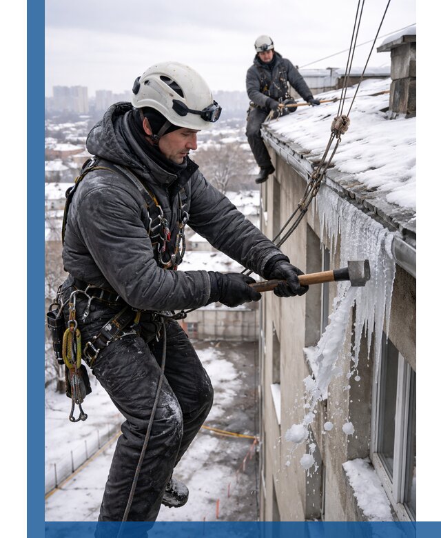 Сбивание и удаление сосулек с крыши в Северске безопасно