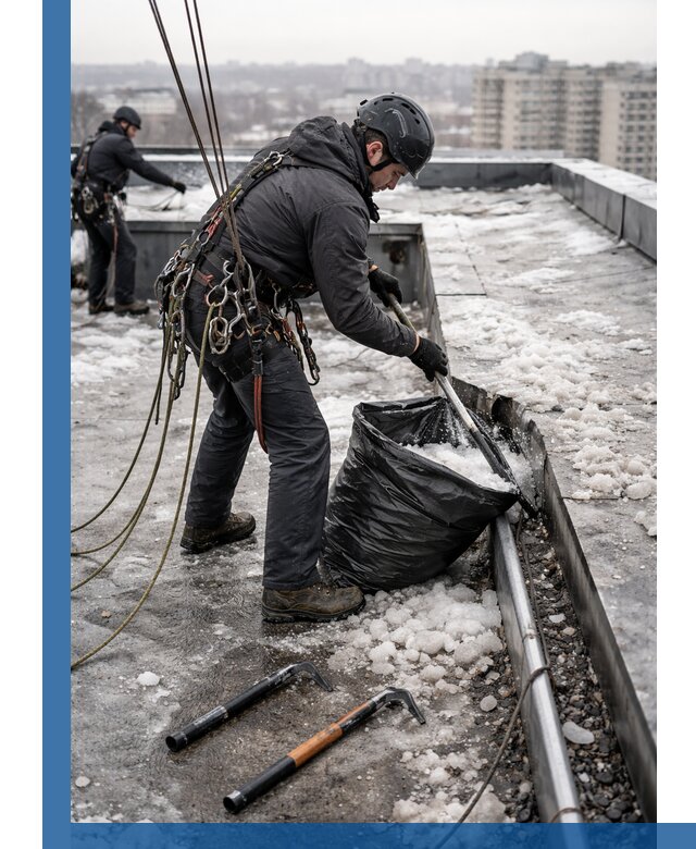 Аварийная очистка кровли в Северске от промальпинистов