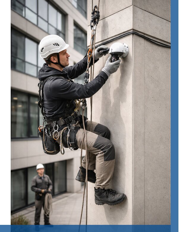 Монтаж камер видеонаблюдения на фасаде в Северске от 8836 р.-ВЫСОТНИК-Свк