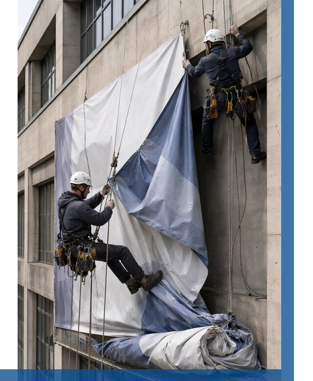 Демонтаж баннеров с фасада в Северске от 4678 р. | ВЫСОТНИК-Свк