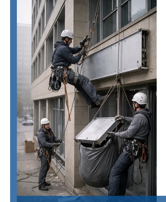 Демонтаж рекламной вывески с высотными работами в Северске