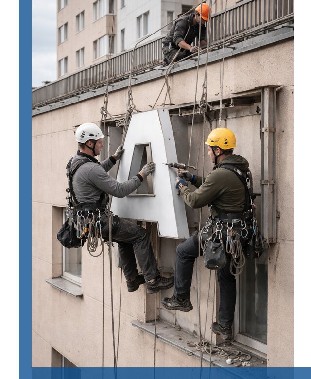 Ремонт и восстановление наружных вывесок на высоте в Северске