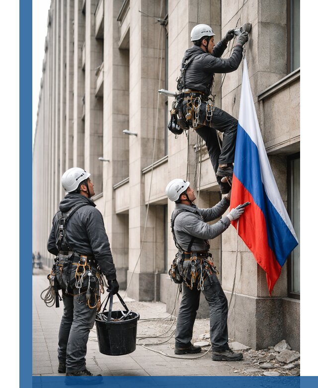 Профессиональная установка флагов на фасаде в Северске