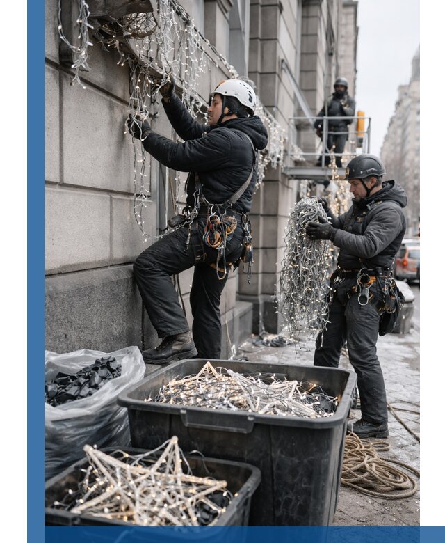 Демонтаж новогоднего оформления и гирлянд в Северске