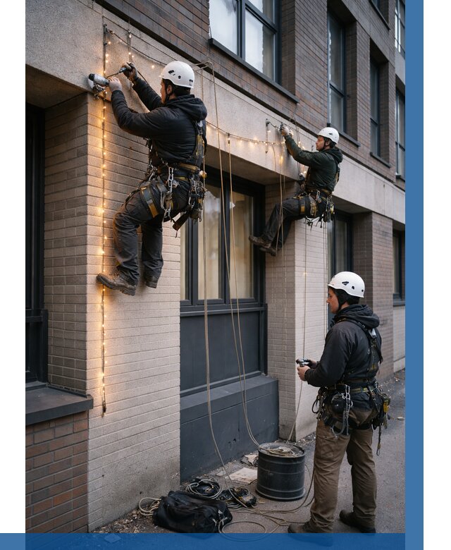 Монтаж гирлянд на фасаде в Северске от 3638 р. | ВЫСОТНИК-Свк