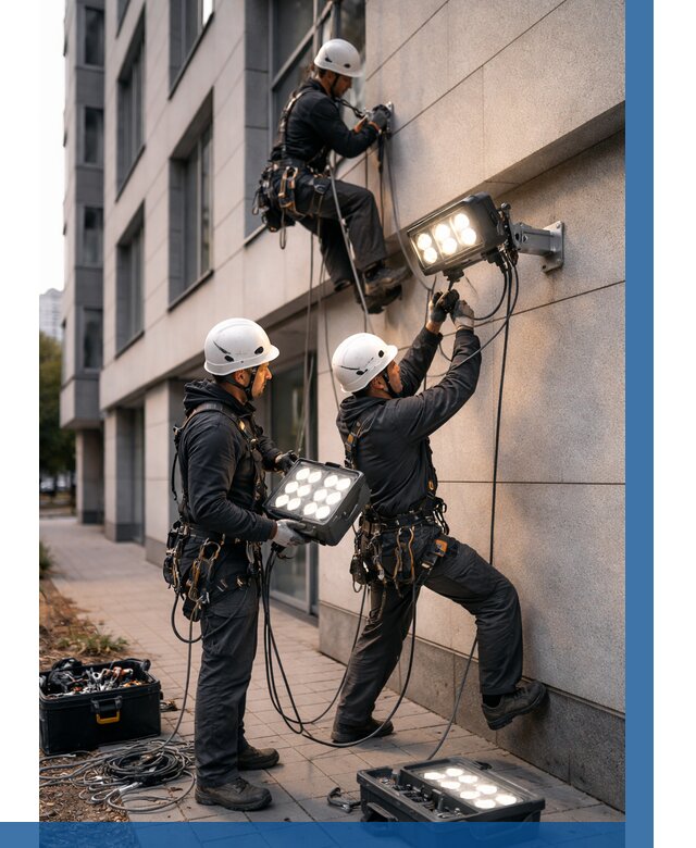 Монтаж прожекторов на фасаде в Северске от 7796 р. | ВЫСОТНИК-Свк
