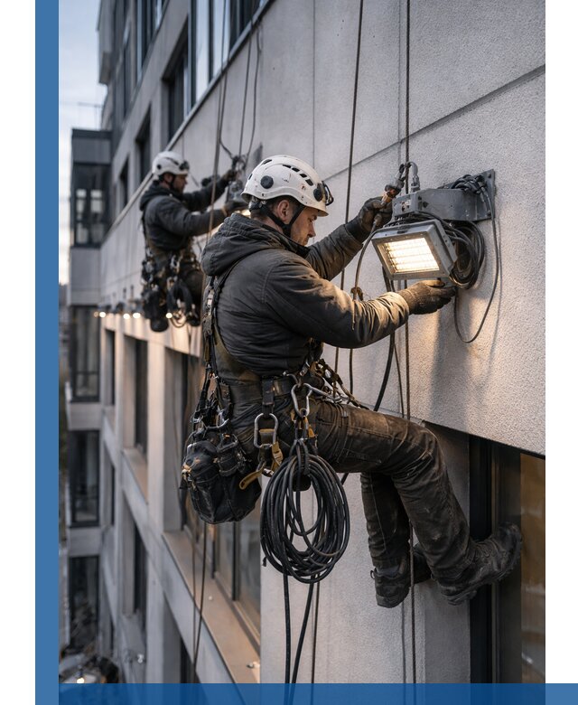 Монтаж фасадного освещения в Северске установка и подключение