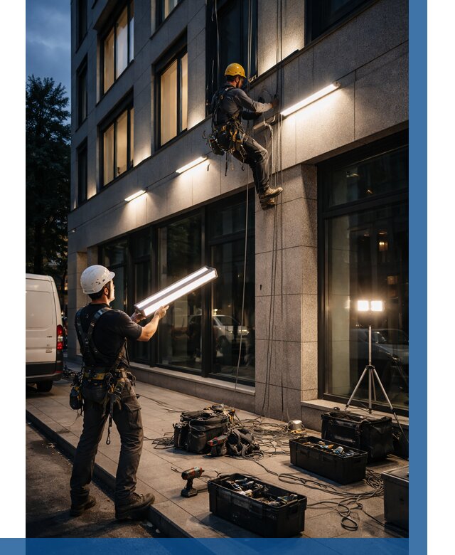 Монтаж архитектурной подсветки здания в Северске от 2599 р.|ВЫСОТНИК-Свк