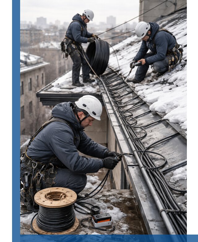 Монтаж греющего кабеля на кровле в Северске под ключ