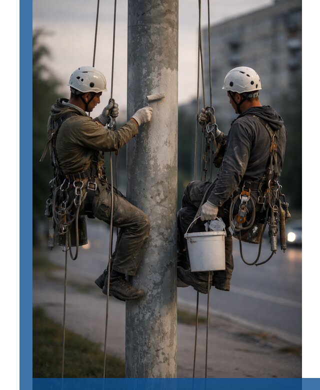 Покраска опор освещения и антикоррозийная защита в Северске