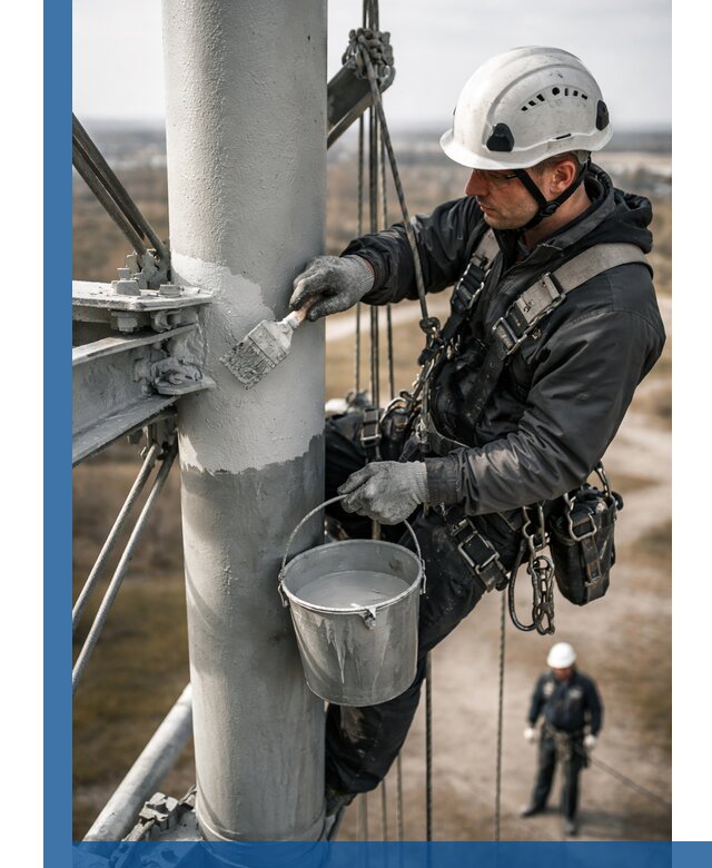 Покраска мачт связи в Северске промышленными альпинистами