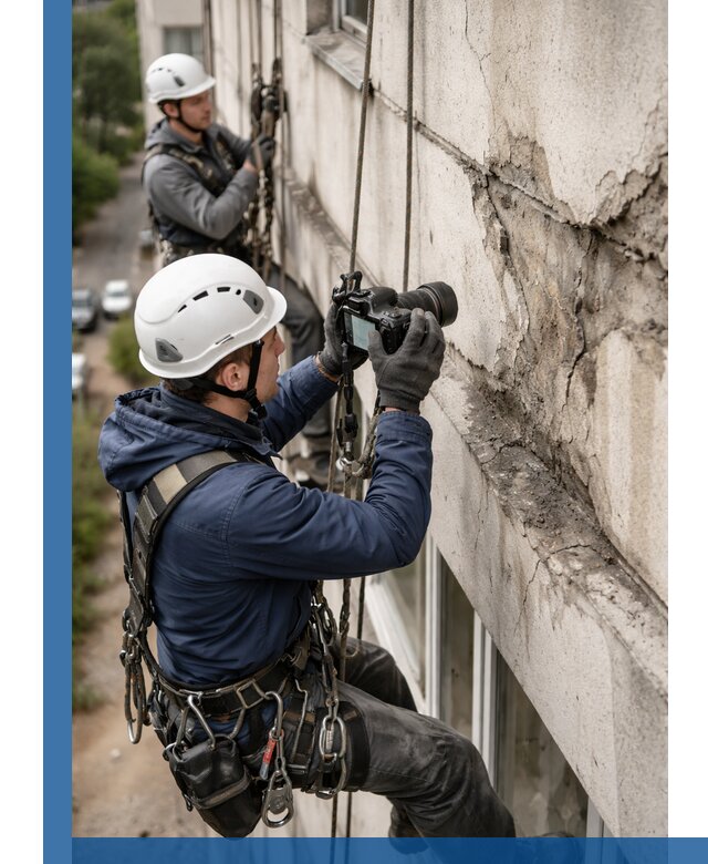 Фотофиксация дефектов фасада с высотной съемкой в Северске