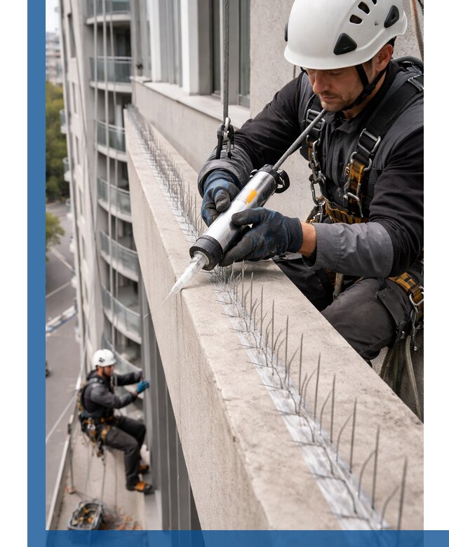 Установка шипов от птиц на фасадах и кровлях в Северске